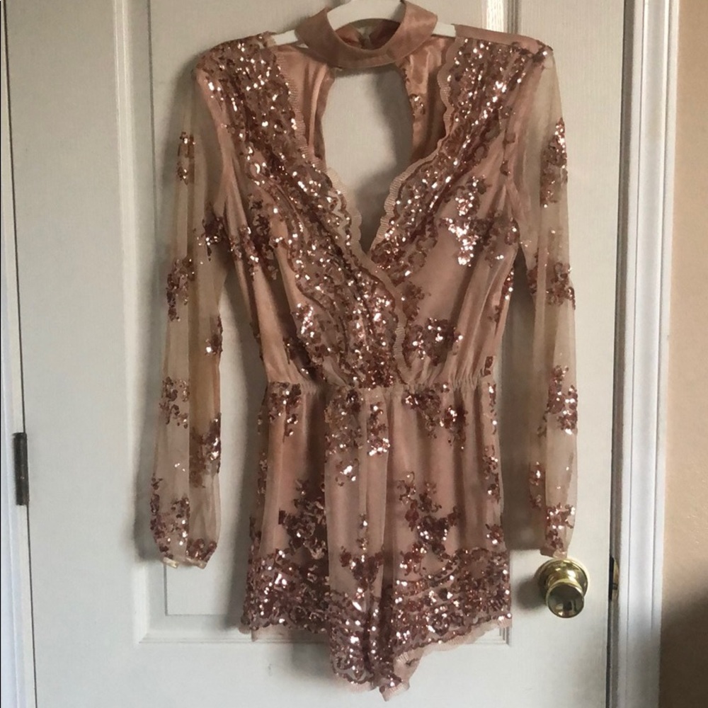 Rose gold sequin romper